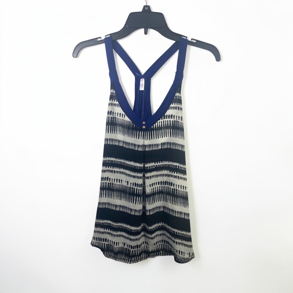 Xhilaration Womens Blue Black White Geometric Racerback Tank Top Blouse Medium